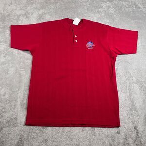 Vtg Planet Hollywood Moscow Red Henley T-Shirt Restaurant Uniform‎ Medium USA